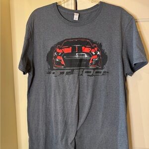 Gray Graphic T-Shirt with Red Car Design Large